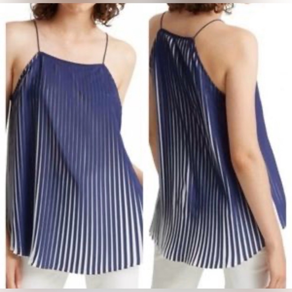Club Monaco. Blue and White Pleated Strappy Top